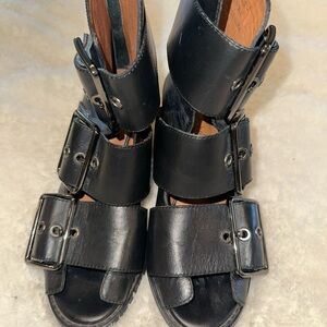 JEFFREY CAMPBELL Black Buckle Leather Open-Toe Ankle Boots